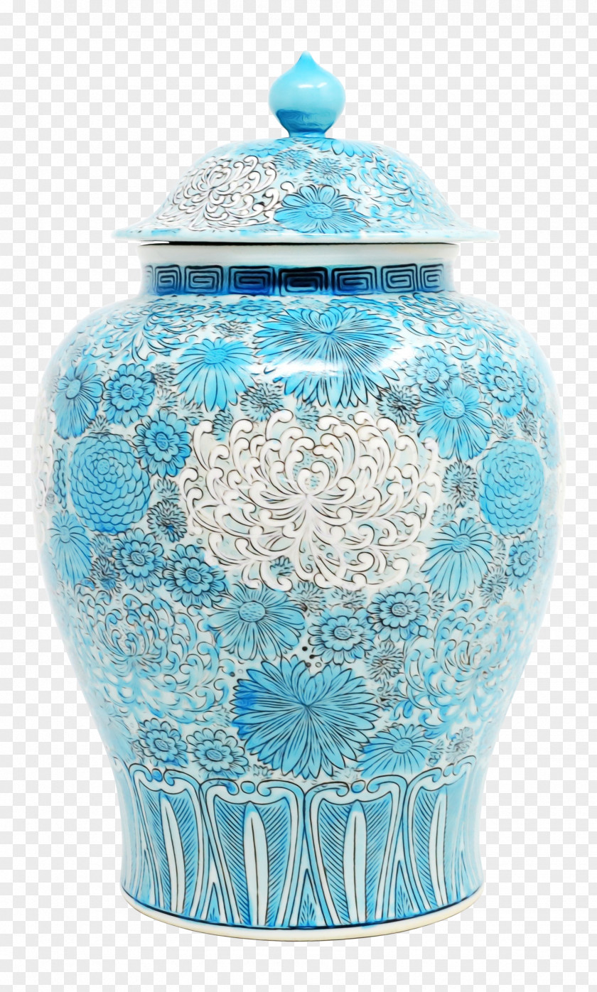 Vase Ceramic Blue And White Pottery Lid Urn PNG