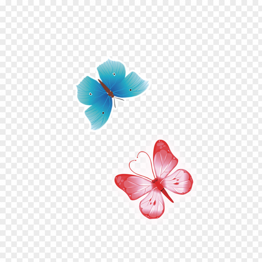 Hand-painted Blue Butterfly Red PNG