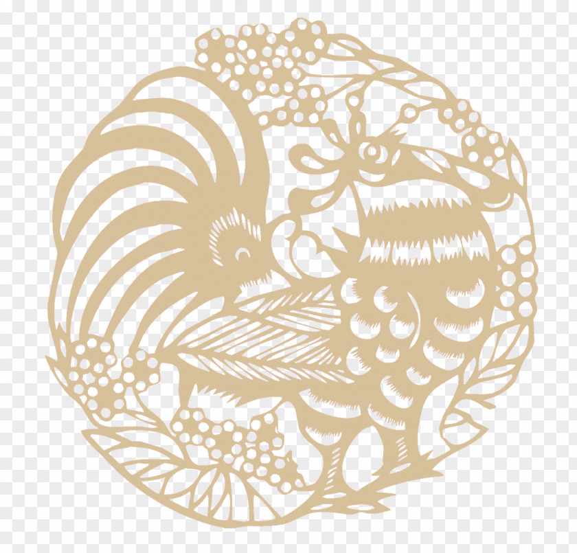Chicken Decorative Shading Pattern Papercutting Chinese Paper Cutting New Year PNG