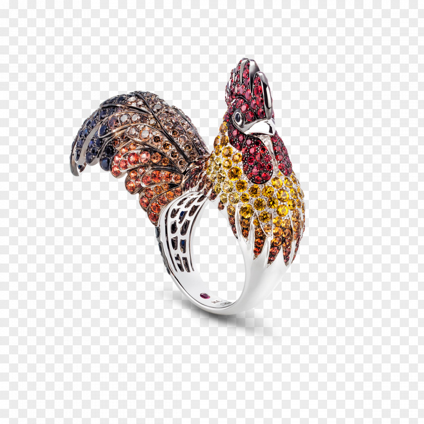 Jewellery Model Rooster Ring Sapphire Gold Diamond PNG