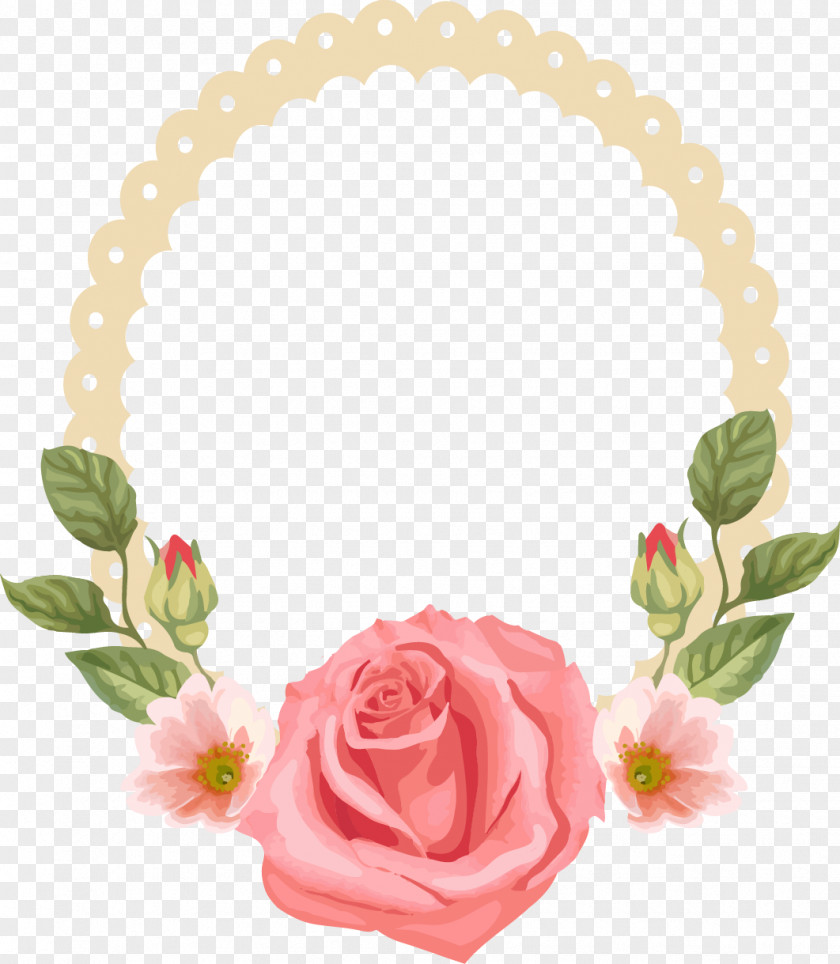 Continental Exquisite Ring Frame Watercolour Flowers Rose PNG