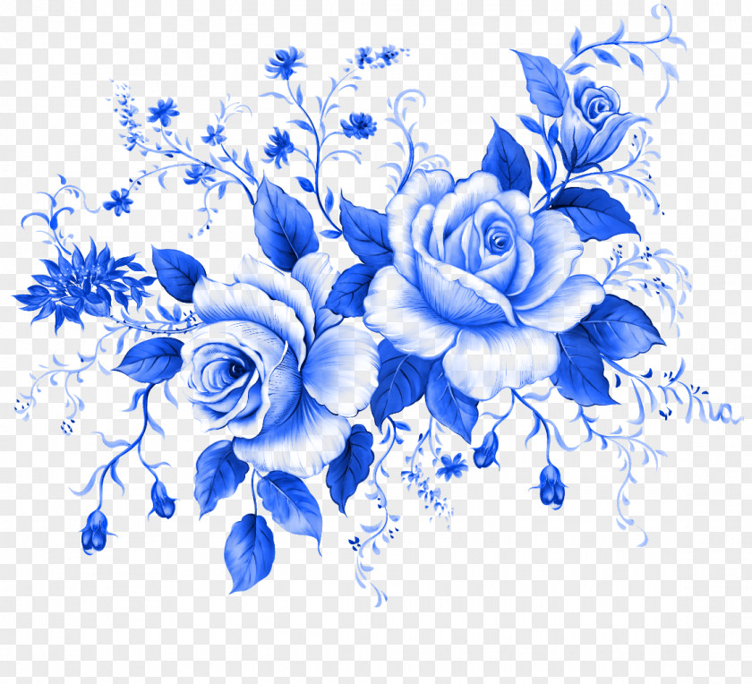 Blue Watercolor Flower Rose Clip Art PNG