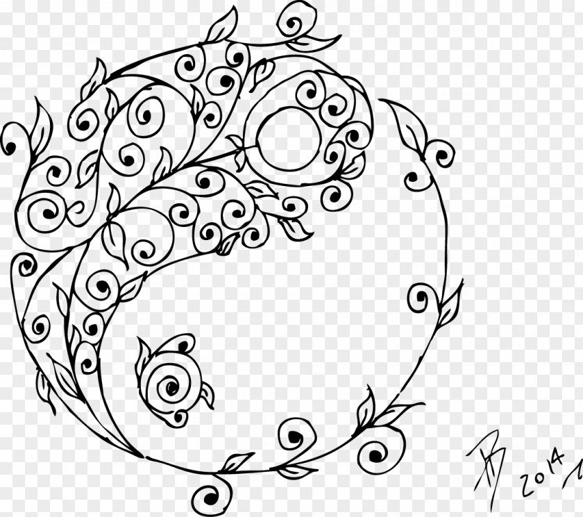 Henna Line Art Drawing Black And White Tattoo Yin Yang PNG