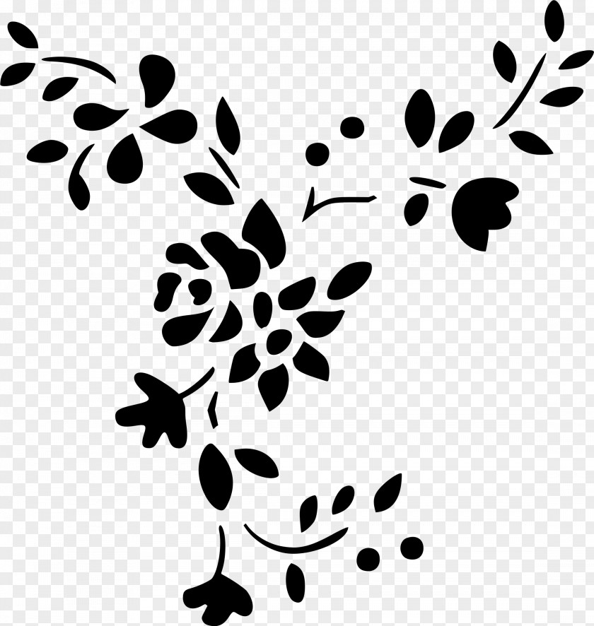 Floral Silhouette Black And White Clip Art PNG