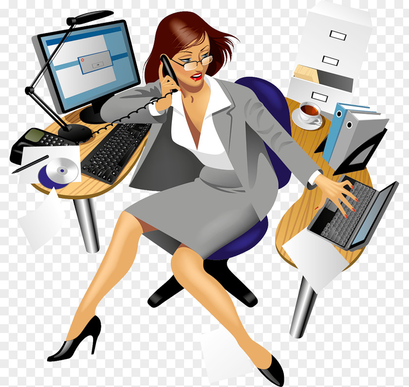 Busy Cartoon Clip Art Vector Graphics Secretary Image PNG