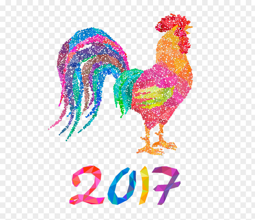 Dotted Collage Colored Cock Rooster Chinese New Year Happiness Zodiac PNG