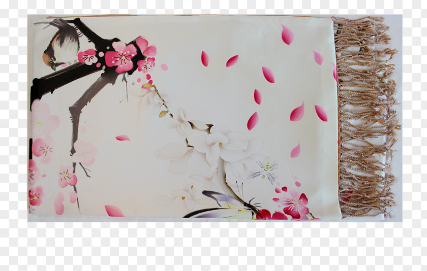 Silk Scarf Petal Cherry Blossom Floral Design Pink M PNG