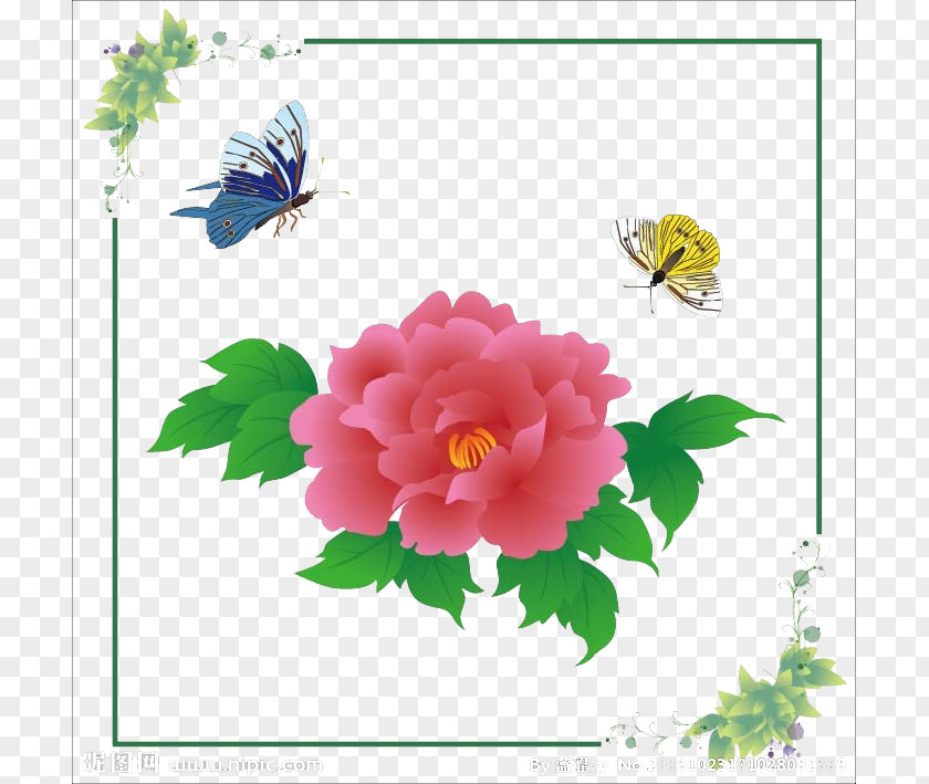 A Beautiful Peony Butterfly Diagram Moutan Painting PNG