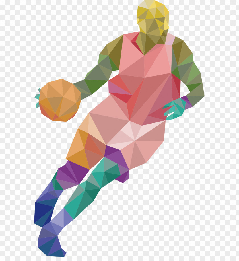 Geometric Basketball Player Dribbling Posture Sport Athlete Low Poly PNG