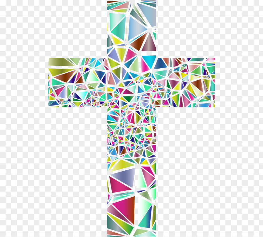 Low Polygon Border Window Stained Glass Christian Cross Clip Art PNG