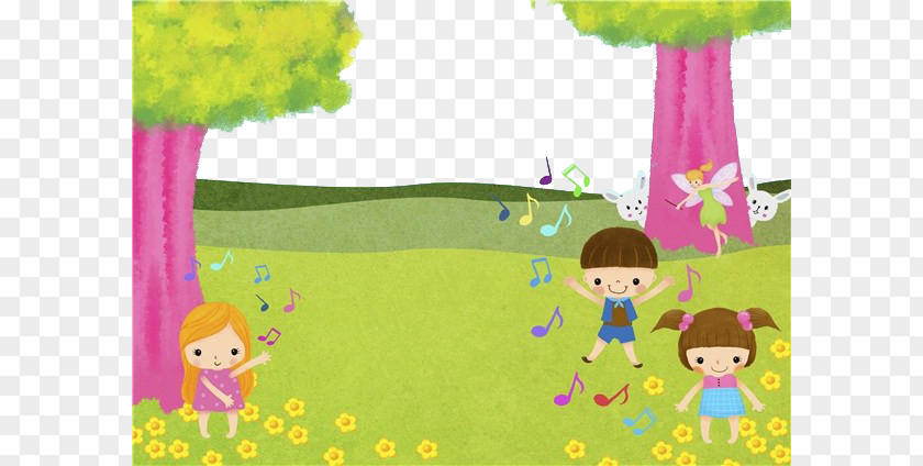 The Children Are Playing On Grass Cartoon Drawing Child PNG