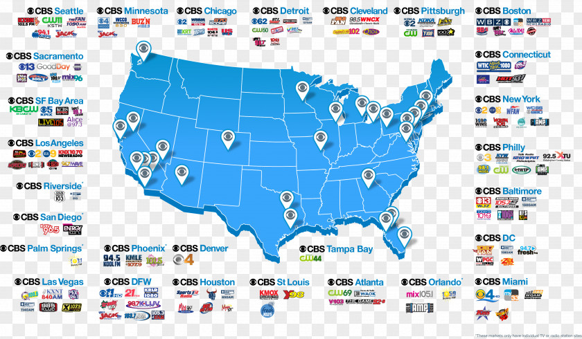 Main And Collateral Channels Map New York City CBS Television Stations PNG