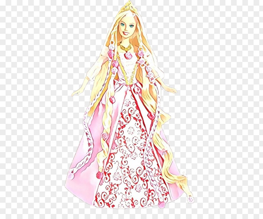 Costume Long Hair Doll Barbie Pink Design Fashion Illustration PNG
