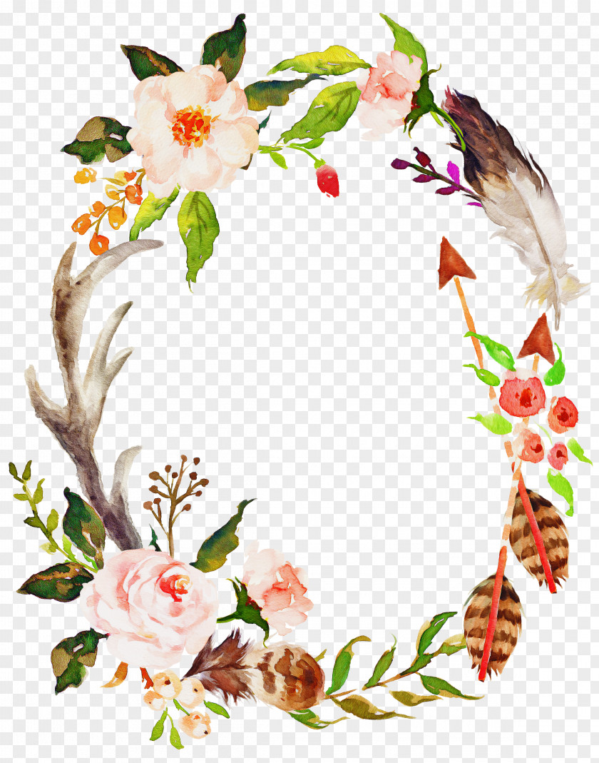 Twig Spring Watercolor Flower Wreath PNG