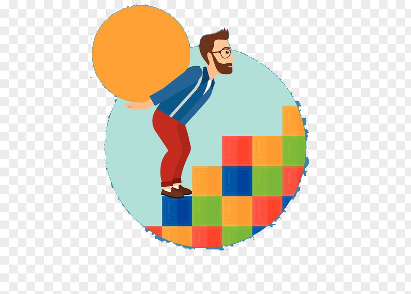 A Man Who Climbs Stairs With Ball On His Back Illustration PNG
