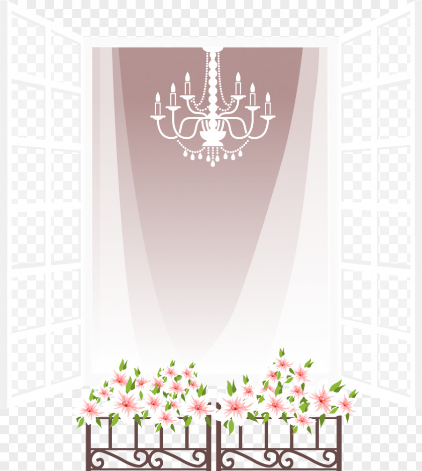 French Window With Pink And Purple Curtain PNG