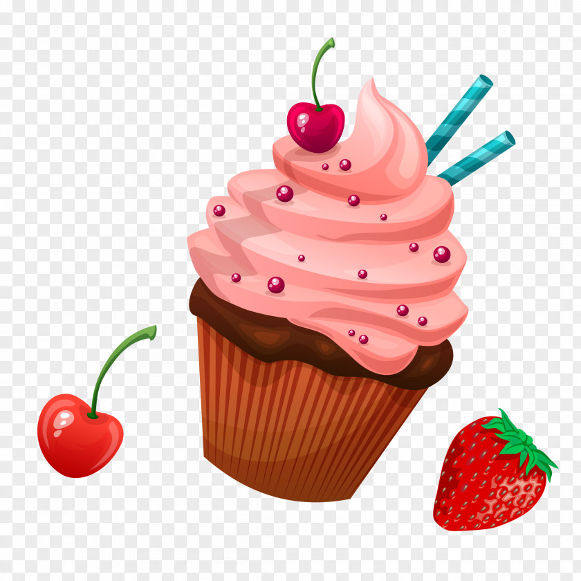 Vector Strawberry Sundae Material Cupcake Bakery Chinese Cuisine Dessert PNG