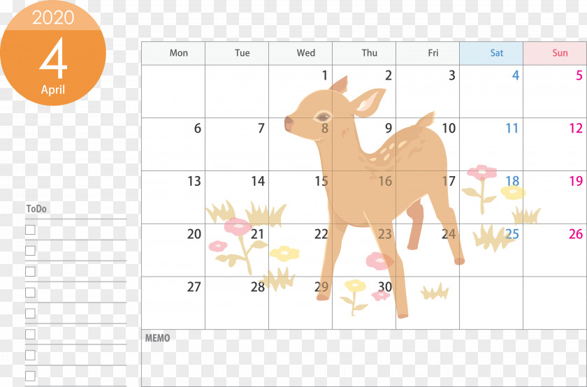 April 2020 Calendar PNG