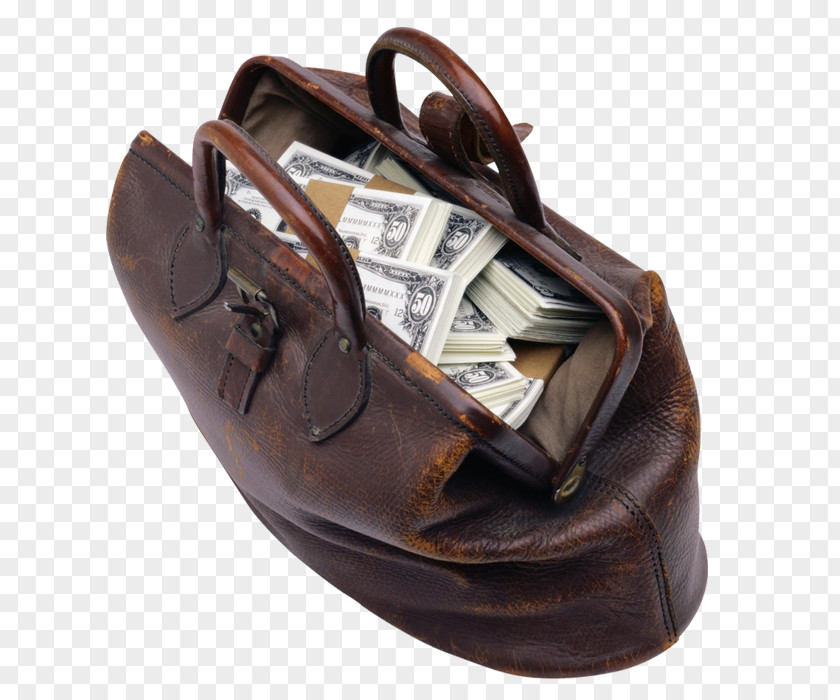 Leather Bag Full Of Money Funding Payment Investment Security PNG