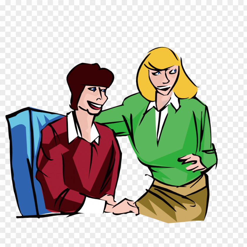 Smiling Couple Cartoon Office Illustration PNG