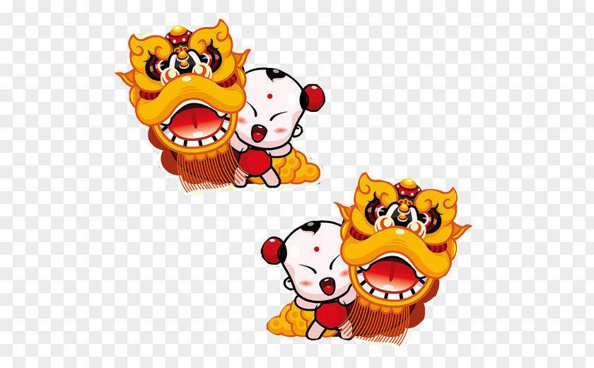 Children Lion Material Picture Dance Dragon Chinese New Year Cartoon Illustration PNG