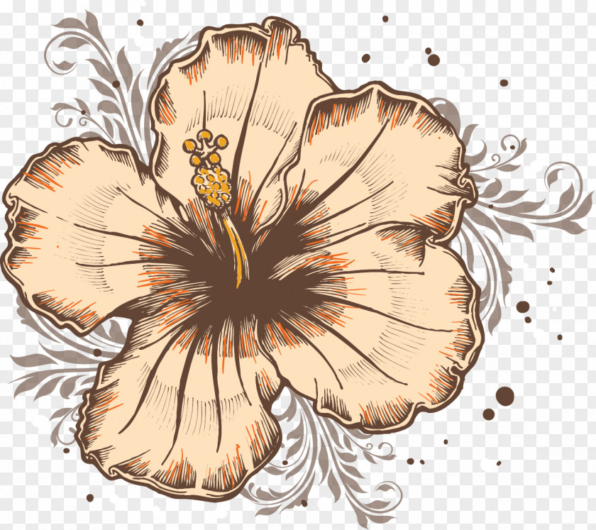 Vintage Painted Flowers Flower Line Art Pattern PNG