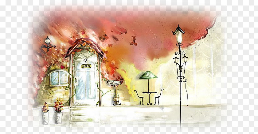 Hand-painted Fairy Tale House High-definition Television Painting 4K Resolution Wallpaper PNG