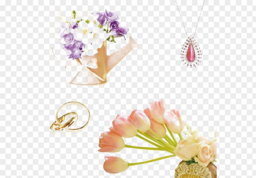 Exquisite Necklace And Flowers Floral Design Pink PNG