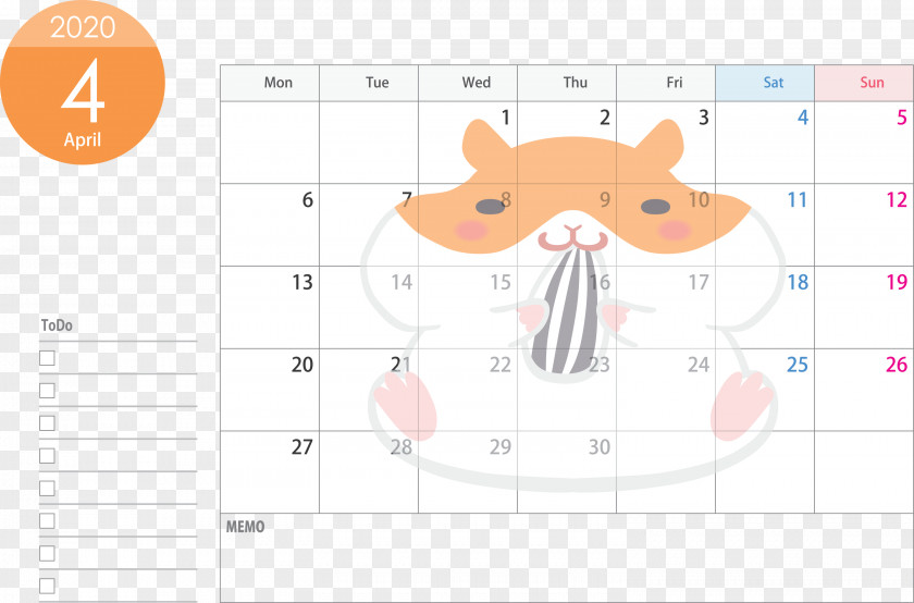 April 2020 Calendar PNG