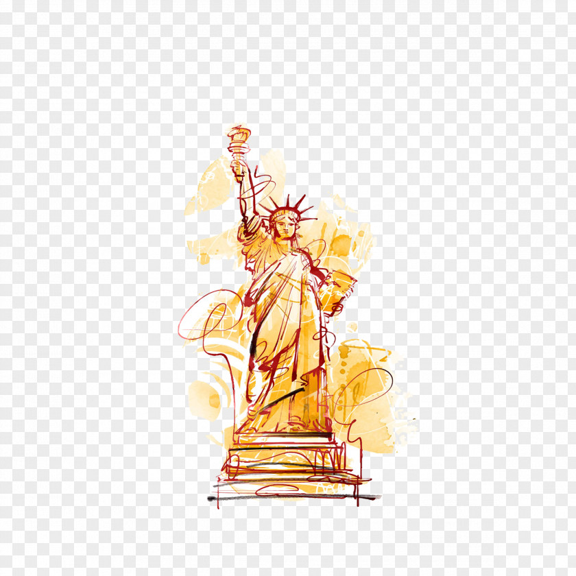 Statue Of Liberty Watercolor Illustration Painting Cartoon PNG