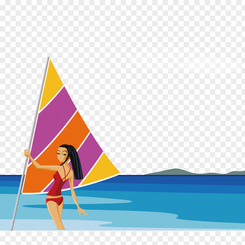 Beach Sailing Illustration PNG