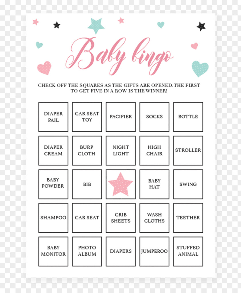 Gold Sprinkle Baby Shower Bingo Card Game Playing PNG