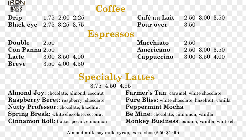 Menu Coffee Cafe Frappé Caffè Americano PNG