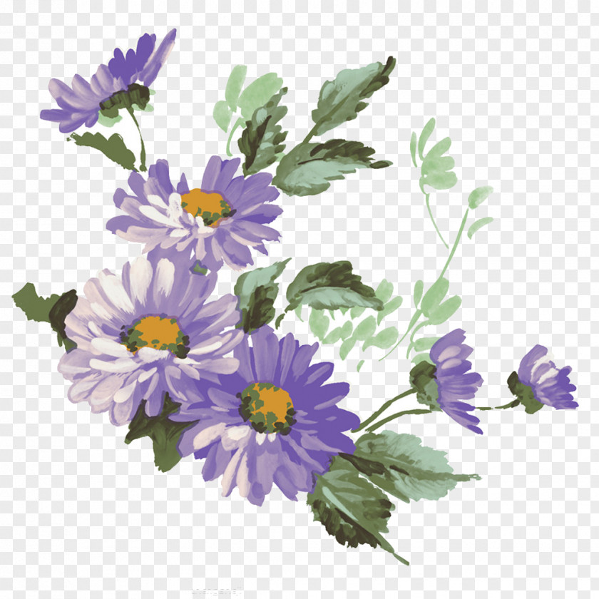 Chrysanthemum Decoration Purple Ink Wash Painting Flower PNG