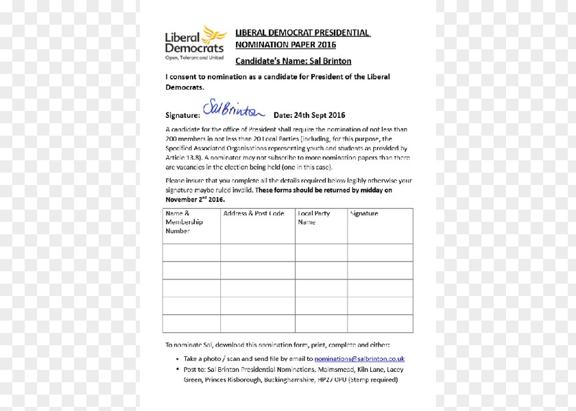 President Of The Liberal Democrats Nomination Presidential Nominee Document PNG