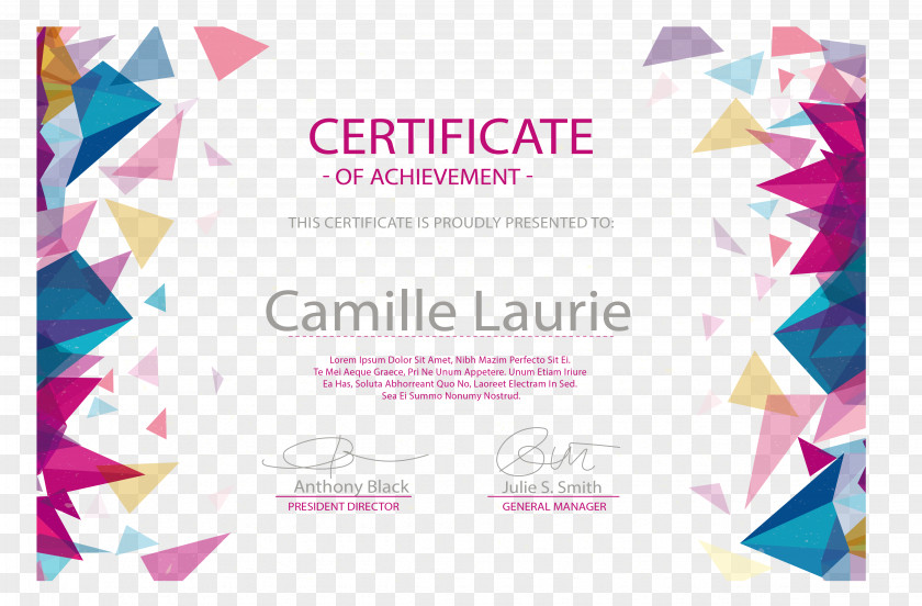 Color Triangle Floating Pattern Border Certificate Diploma Euclidean Vector Academic Graduation Ceremony Akademickxfd Certifikxe1t PNG