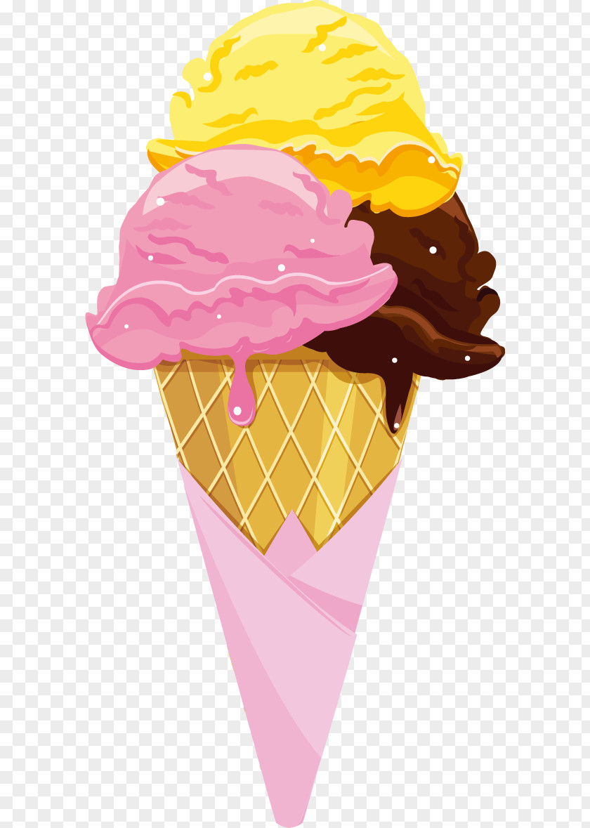 Vector Color Ice Cream Neapolitan Cone Dessert PNG