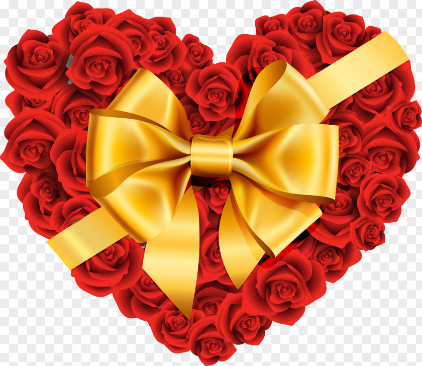 Large Rose Heart With Gold Bow Clipart Clip Art PNG