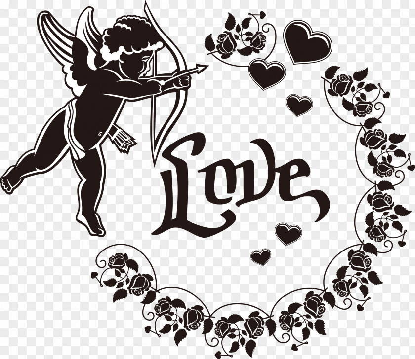 Black Romantic Cupid Decorative Silhouettes Heart Clip Art PNG