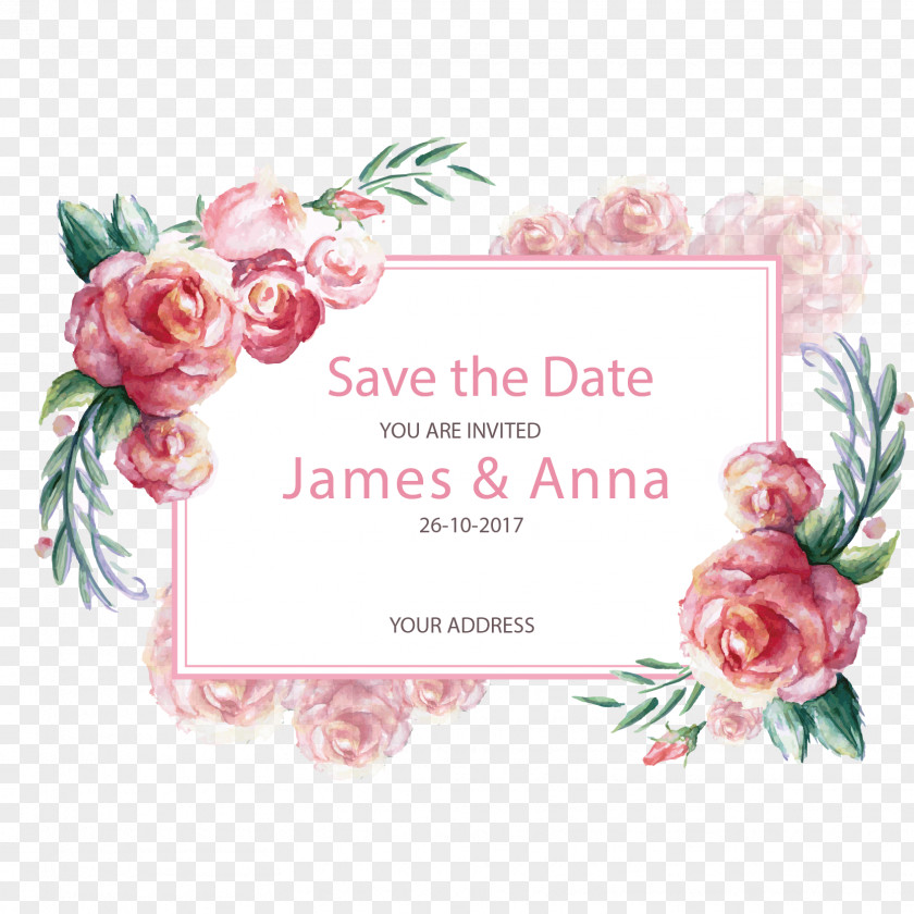 Vector Romantic Hand-painted Border Wedding Invitation Paper Postcard Gift PNG