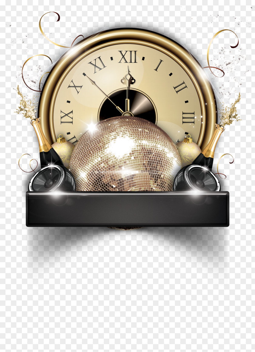 Gold Clock New Years Eve Flyer Day Party PNG
