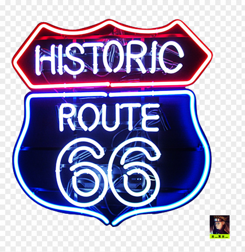 Light U.S. Route 66 Neon Sign Lighting Logo PNG
