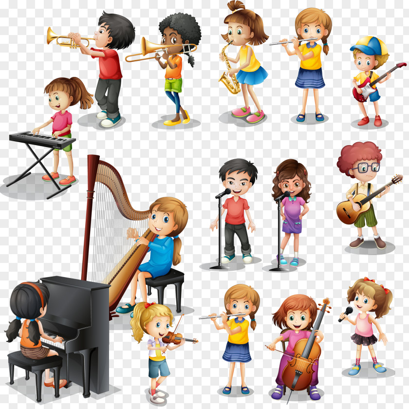 Vector Many Kids Play Different Instruments Musical Instrument Child Illustration PNG