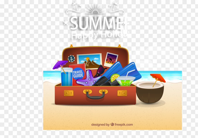 Suitcase Vector Material Beach Download, Birthday Cake Greeting Card Wish Happiness PNG