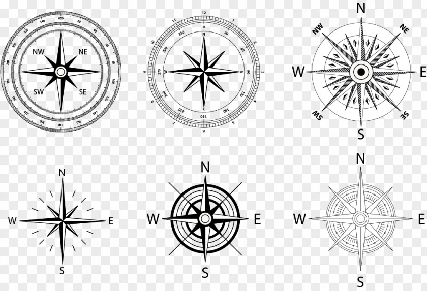 Vector Black Compass Rose Wind PNG