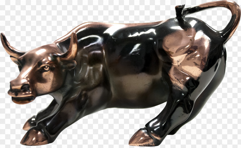 Bull Charging Bronze Statue Wall Street PNG