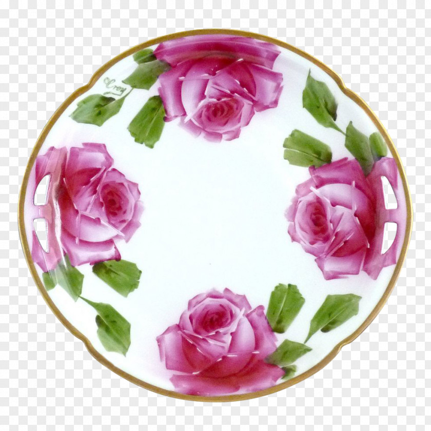 Plate Garden Roses Porcelain Pottery Satsuma Ware PNG