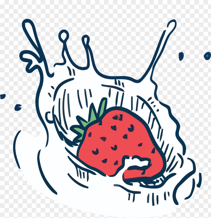 Vector Creative Hand-painted Strawberry Milk Splash Clip Art PNG