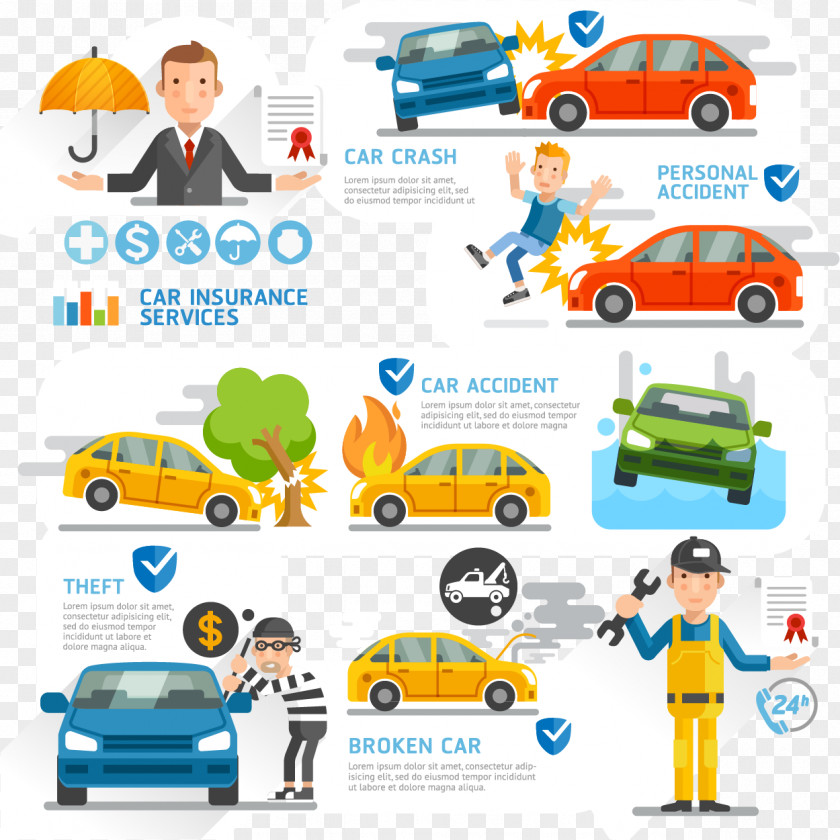 Fashion Automobile Insurance Business Vector Material, Vehicle Infographic Health PNG