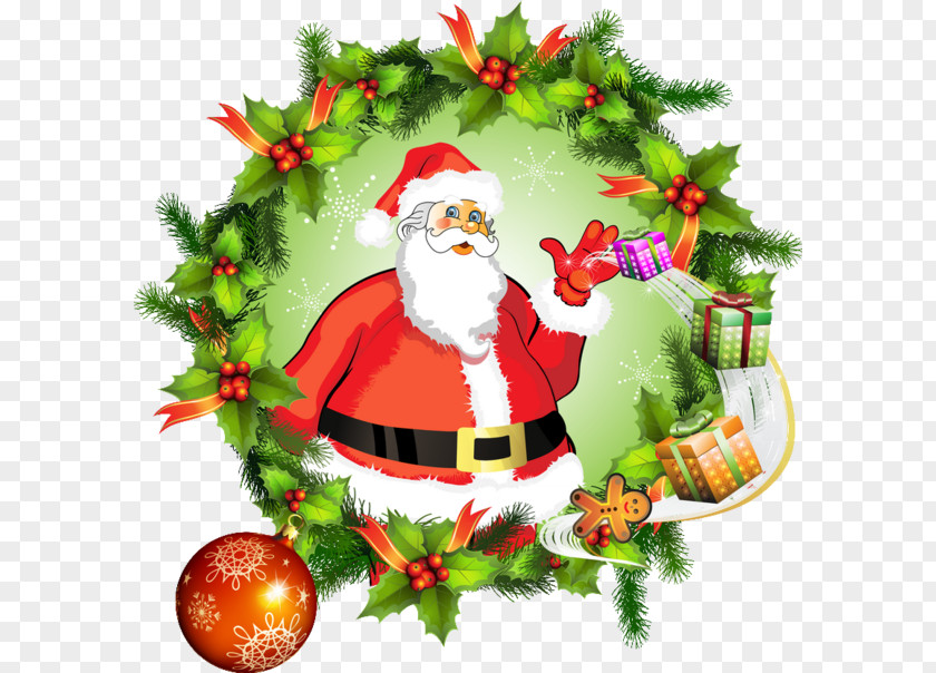 Santa Claus Christmas Day Vector Graphics Clip Art Wreath PNG